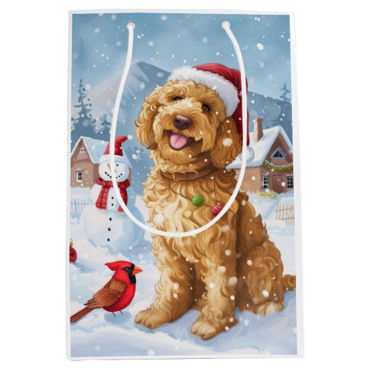 Goldendoodle Winter Wunderland Weihnachtsfreuden Mittlere Geschenktüte (Vorderseite)