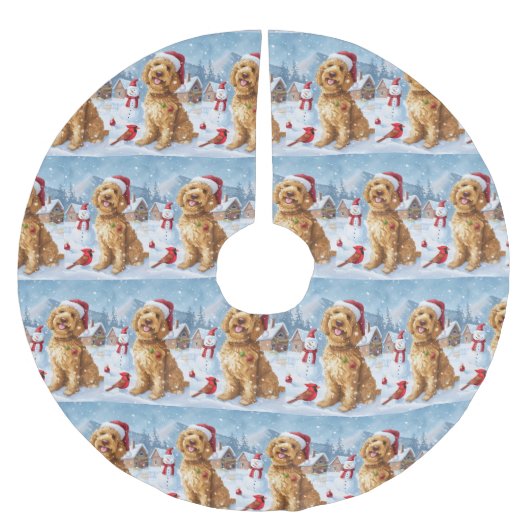Goldendoodle Winter Wunderland Weihnachtsfreuden Polyester Weihnachtsbaumdecke (Vorderseite)