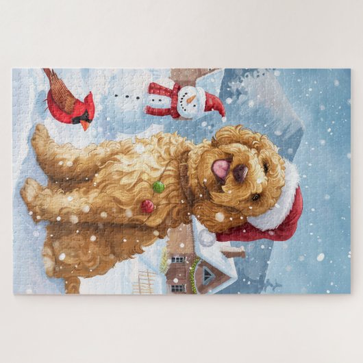 Goldendoodle Winter Wunderland Weihnachtsfreuden Puzzle (Horizontal)