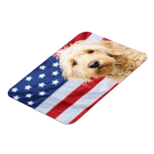 Goldendoodle With American Flag Magnet (Linke Seite)