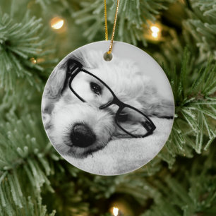 Goldendoodle With Glasses Keramik Ornament