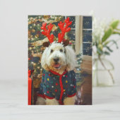 Goldendoodle Zuhause für die Ferien Feiertagskarte (Stehend Vorderseite)
