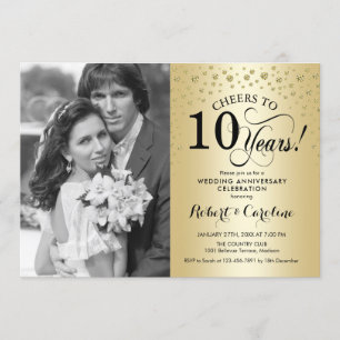 Goldene 10. Hochzeitstag mit Foto Einladung