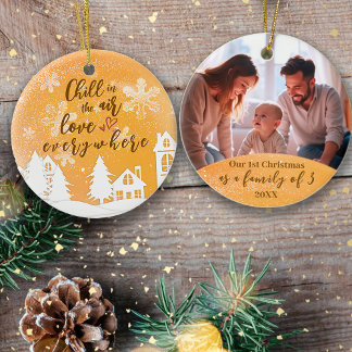 Goldene 1. Weihnachtsfamilie von 3 Quote Foto Keramik Ornament