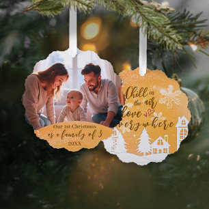 Goldene 1. Weihnachtsfamilie von 3 Quote Foto Ornament Karte