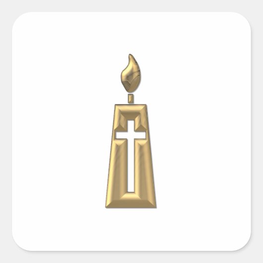 Goldene "3-D" Kerze Quadratischer Aufkleber (Vorderseite)