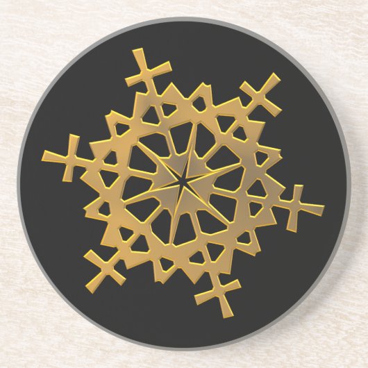 Goldene 3-D-Schneeflocke Sandstein Untersetzer (Vorne)