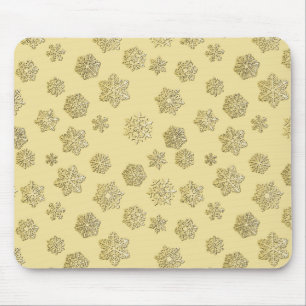 Goldene 3-D-Schneeflocken auf goldenem Hintergrund Mousepad