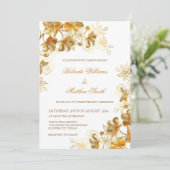 Goldene 3D-Blumen Weiß Einladung (Stehend Vorderseite)