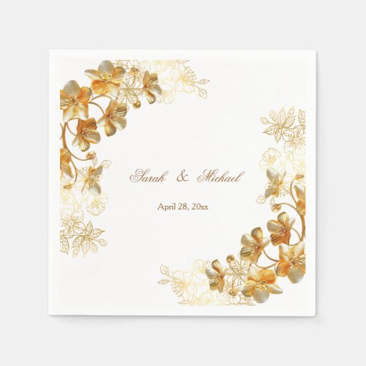 Goldene 3D-Blumenhochzeit Serviette (Vorderseite)