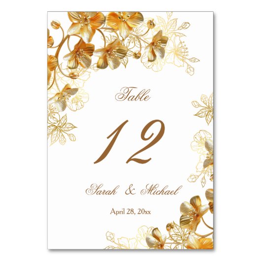 Goldene 3D-Blumenhochzeit Tischnummer (Vorderseite)