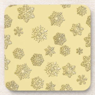 Goldene 3D-Schneeflocken auf goldenem Hintergrund Untersetzer