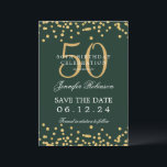 Goldene 50. Geburtstag Save the Date Confetti Gree Einladung<br><div class="desc">Elegantes "50th Birthday Party" Design mit Imitats Glitzer Konfetti und Details Text. Einfach zu bedienen und leicht zu personalisieren. Bestelle noch heute!</div>