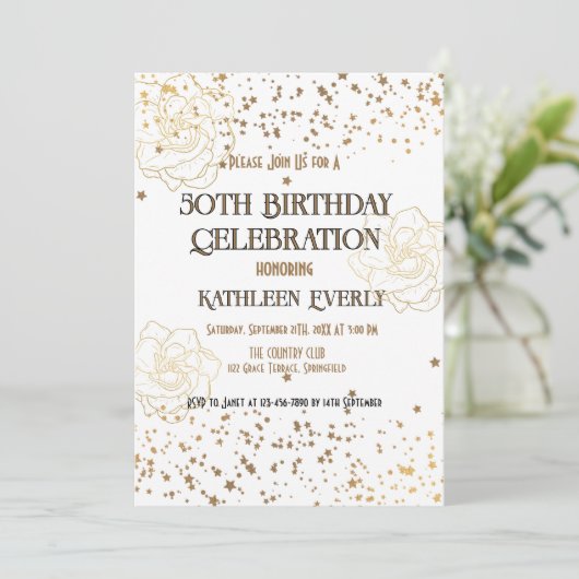 Goldene 50. Geburtstagsfeier Einladung (Stehend Vorderseite)