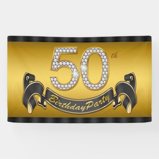 Goldene 50. Geburtstagsparty Banner (Horizontal)