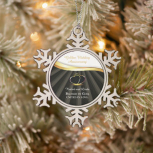 Goldene 50. Hochzeit Religiöser Jahrestag Schneeflocken Zinn-Ornament
