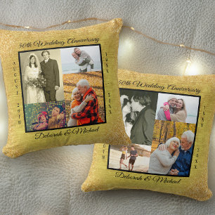 Goldene 50. Hochzeitstag 8 Foto-Collage Kissen