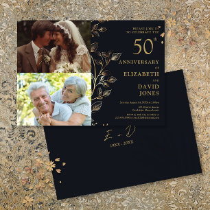 Goldene 50. Hochzeitstag-Feier 2 Foto-Einladung Einladung