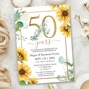Goldene 50. Hochzeitstag Florale Sonnenblumen  Einladung