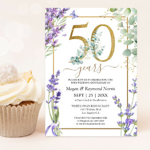 Goldene 50. Hochzeitstag Lavendel Blumen Einladung