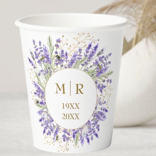 Goldene 50. Hochzeitstag Lavendel Blumen Pappbecher