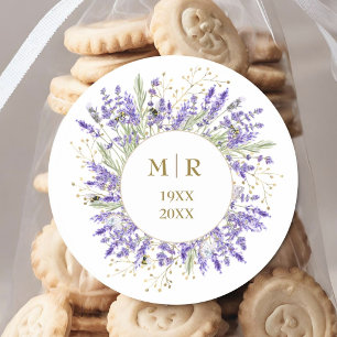 Goldene 50. Hochzeitstag Lavendel Blumen Runder Aufkleber