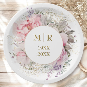 Goldene 50. Hochzeitstag Pinke Pfingstrose Floral Pappteller
