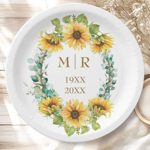 Goldene 50. Hochzeitstag-Sonnenblumen-Blumen Pappteller