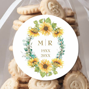 Goldene 50. Hochzeitstag Sonnenblumen-Blumen Runder Aufkleber