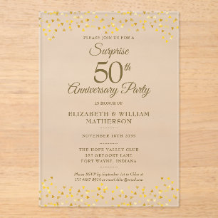 Goldene 50. Hochzeitstag-Überraschungsparty Acryleinladungen
