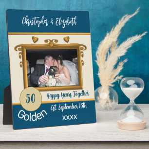 Goldene 50 Jahre Jubiläum Namen Foto blau Fotoplatte