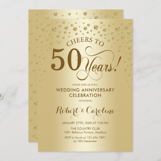 Goldene 50-jährige Jubiläumsfeier Einladung (Vorne/Hinten)