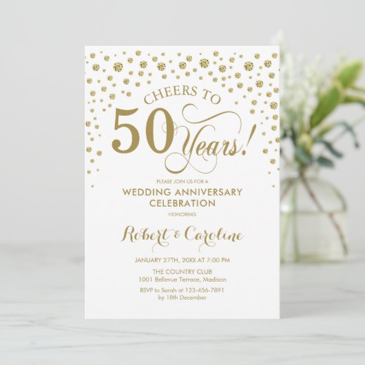 Goldene 50-jährige Jubiläumsfeier Einladung (Stehend Vorderseite)
