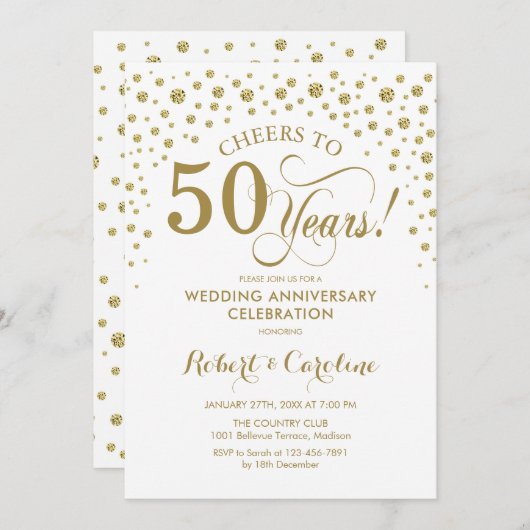 Goldene 50-jährige Jubiläumsfeier Einladung (Vorne/Hinten)