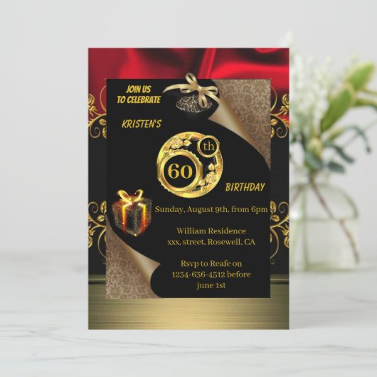 Goldene 60. Geburtstagsfeier Einladung (Stehend Vorderseite)