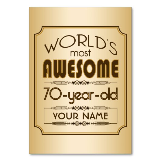 Goldene 70. Geburtstagsfeier Weltklasse Tischnummer (Rückseite)