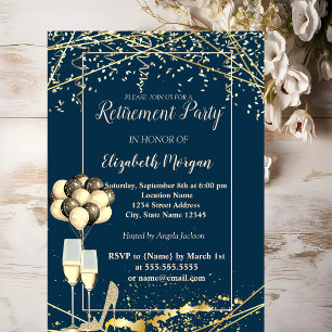 Goldene Absätze, Glas, Luftballons, Navy Blue Ruhe Einladung