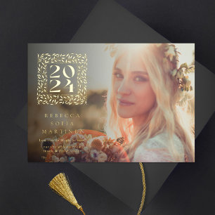Goldene Abschlussfoto Klasse 2024 Folieneinladung