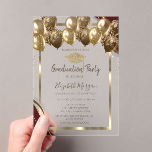 Goldene Abschlusskappen-Ballons mit burgunderrotem Acryleinladungen