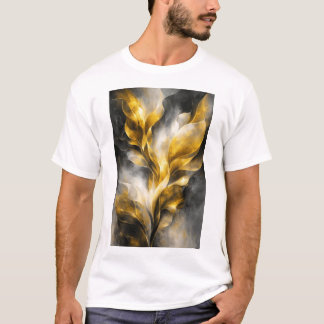 Goldene abstrakte botanische Wandkunst T-Shirt