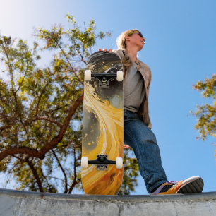 Goldene abstrakte Marmorwellen Modern Skateboard