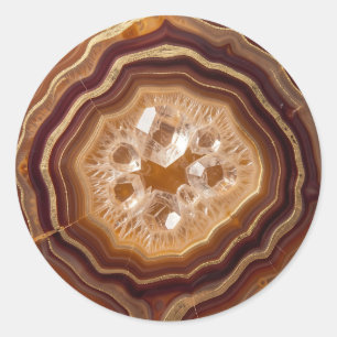 Goldene Achat-Geode Quarzkristall Nahaufnahme Runder Aufkleber