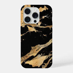Goldene Adern auf schwarzem Marmor – Abstrakte Lux iPhone 15 Pro Hülle