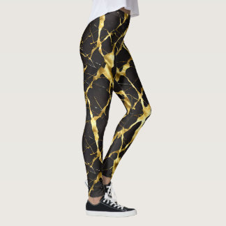 Goldene Adern in Leggings aus schwarzem Marmor - r
