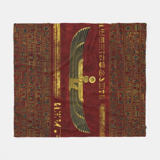 Goldene ägyptische Gott-Verzierung auf rotem Leder Fleecedecke (Vorderseite (Horizontal))
