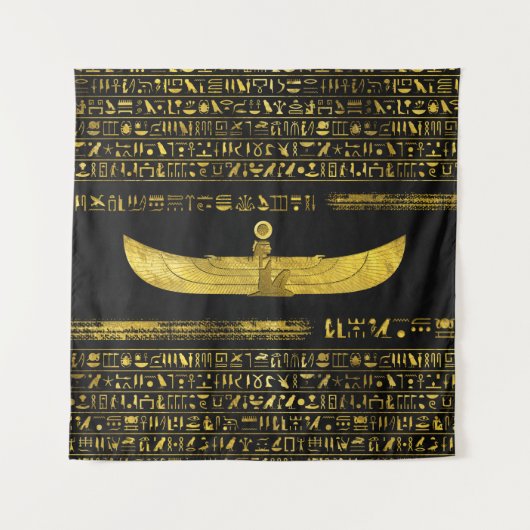 Goldene ägyptische Gott-Verzierung auf schwarzem Wandteppich (Vorderseite)