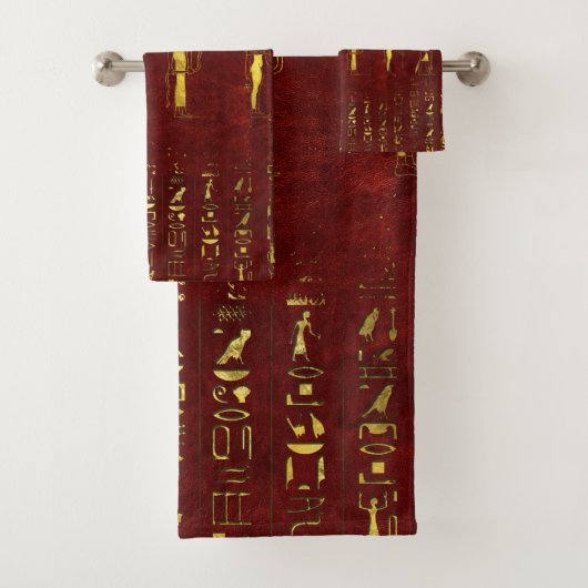 Goldene ägyptische Götter und Hieroglyphen auf Badhandtuch Set (Insitu)