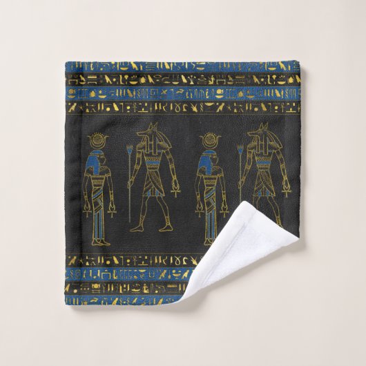 Goldene ägyptische Götter und Hieroglyphen auf Badhandtuch Set (Waschlappen)