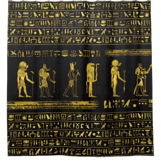 Goldene ägyptische Götter und Hieroglyphen auf Duschvorhang (Vorderseite)