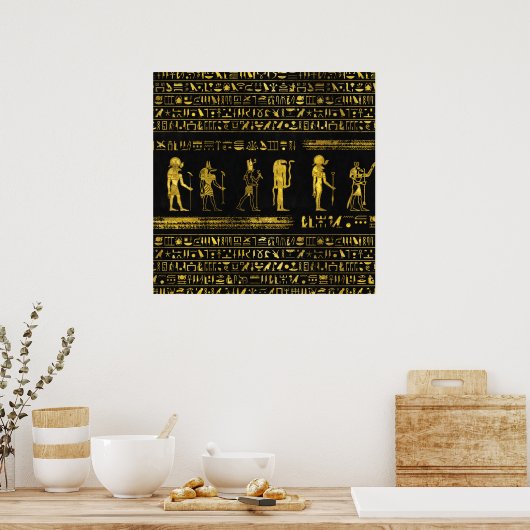 Goldene ägyptische Götter und Hieroglyphen auf Led Poster (Küche)